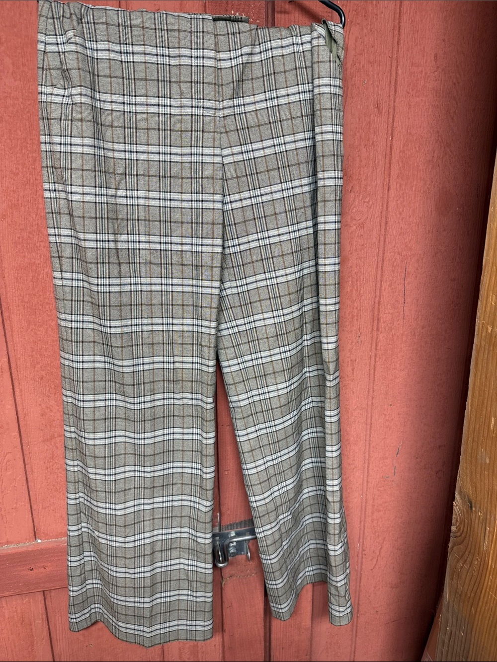 Express Editor Plaid Pants in Taupe, Cream and Black